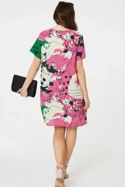 Printed Short Sleeve Relaxed Tunic Dress