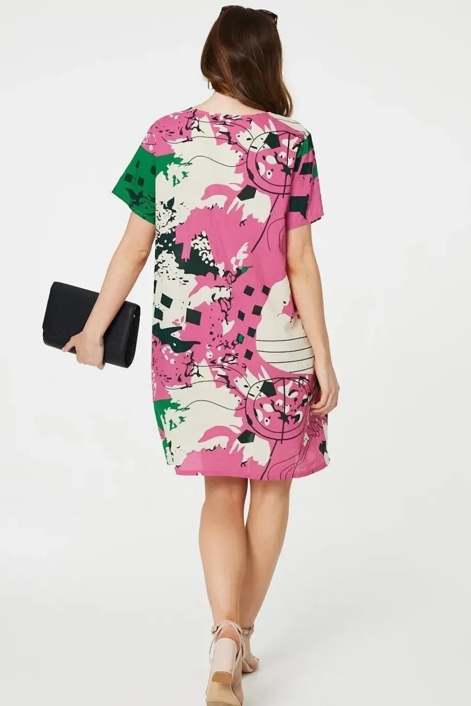 Printed Short Sleeve Relaxed Tunic Dress