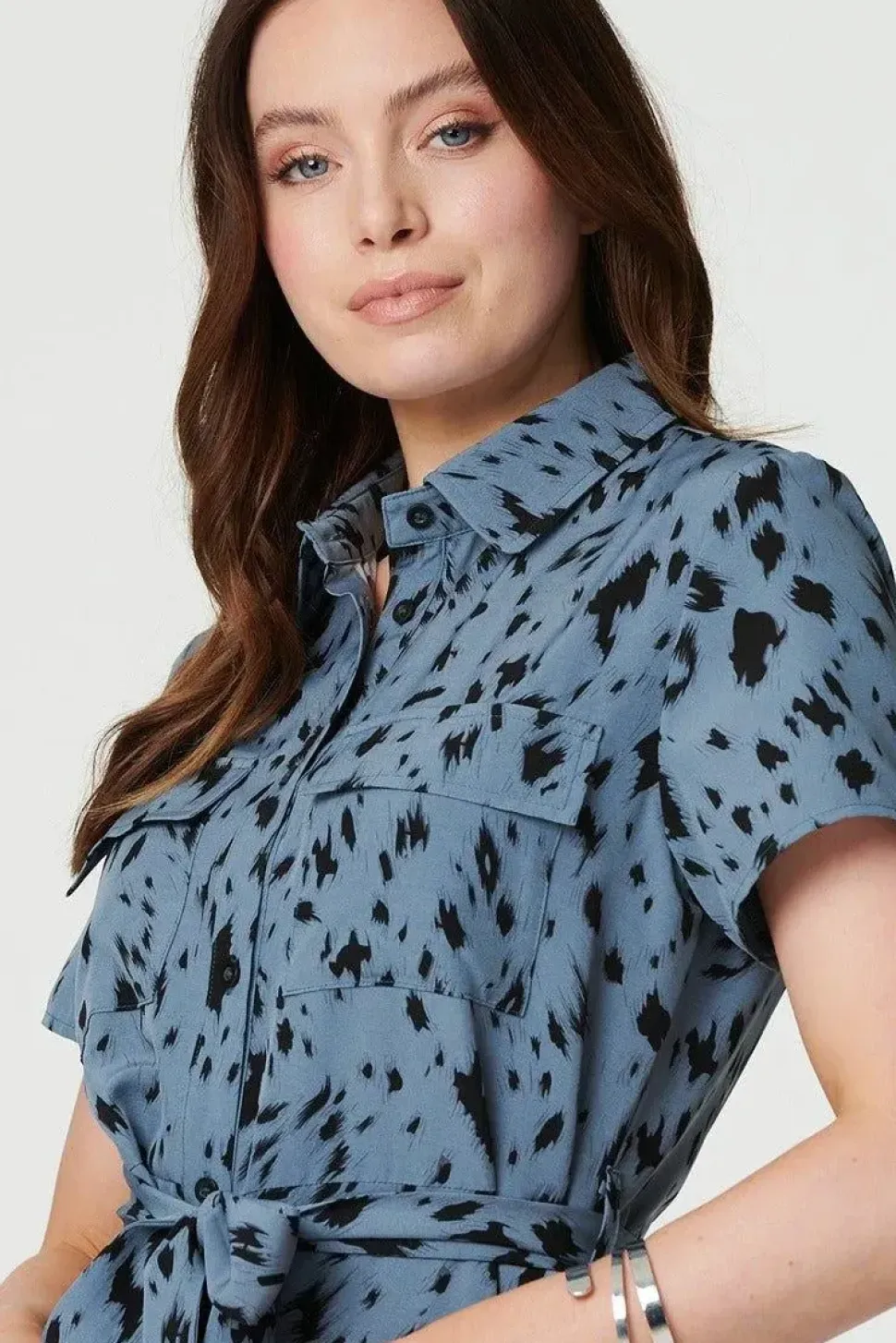 Printed Short Sleeve Shirt Dress