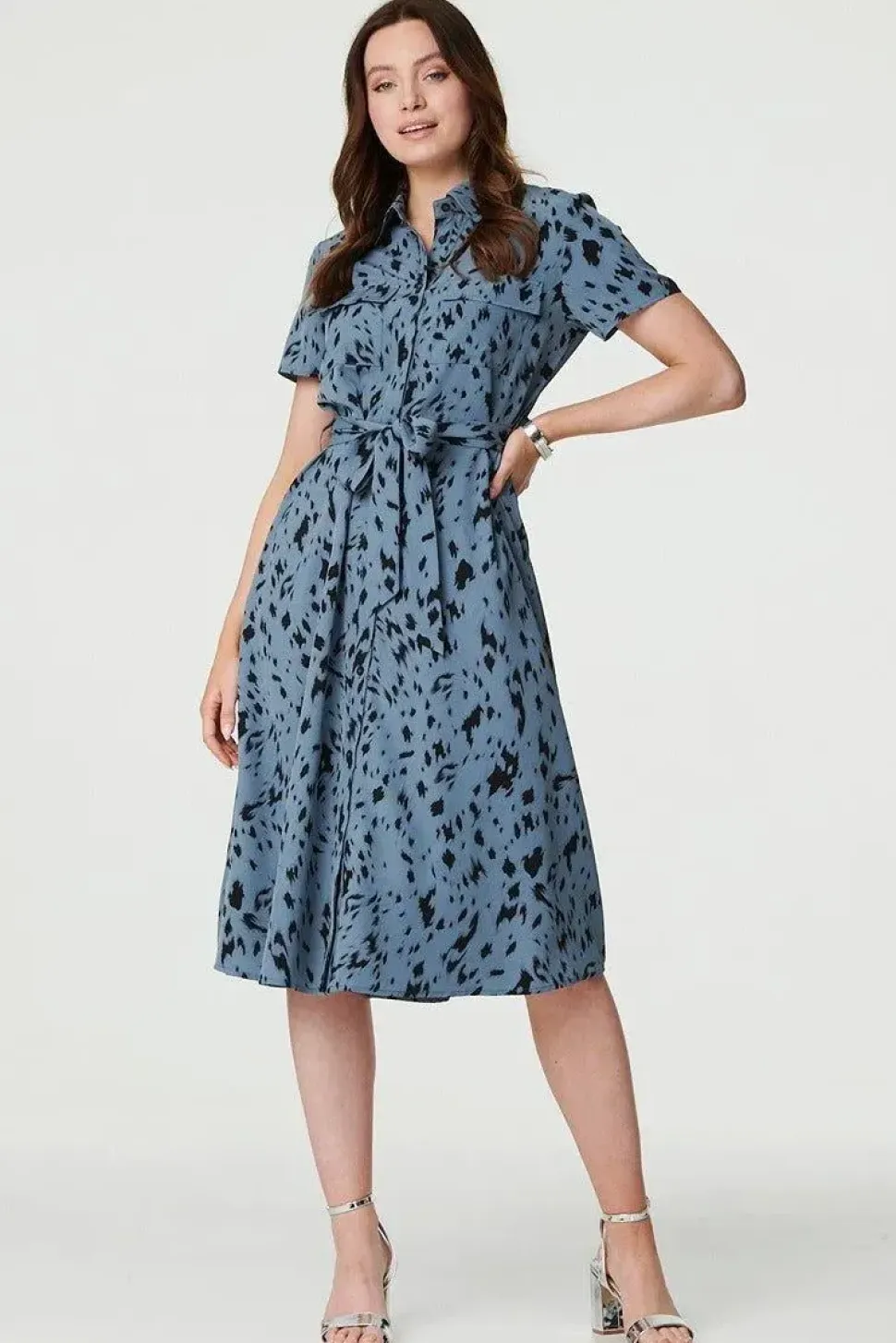 Printed Short Sleeve Shirt Dress