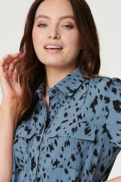 Printed Short Sleeve Shirt Dress
