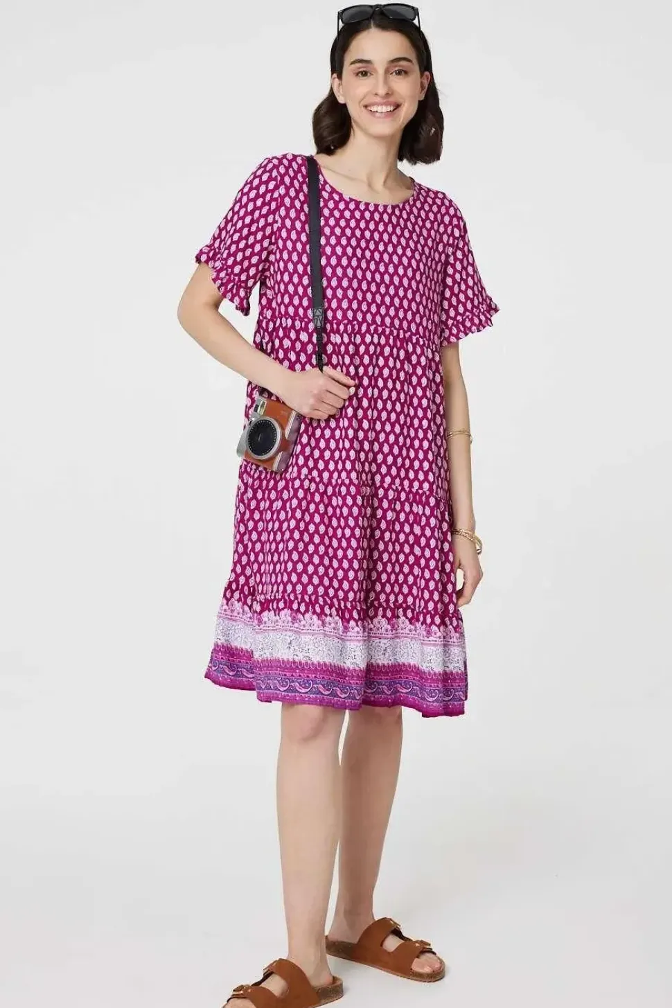 Printed Short Sleeve Tiered Smock Dress