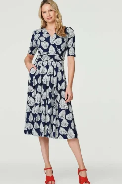 Printed Short Sleeve Wrap Tea Dress