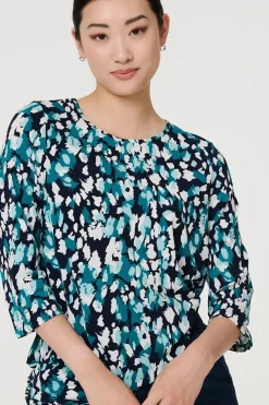 Printed 3/4 Sleeve Boat Neck Top