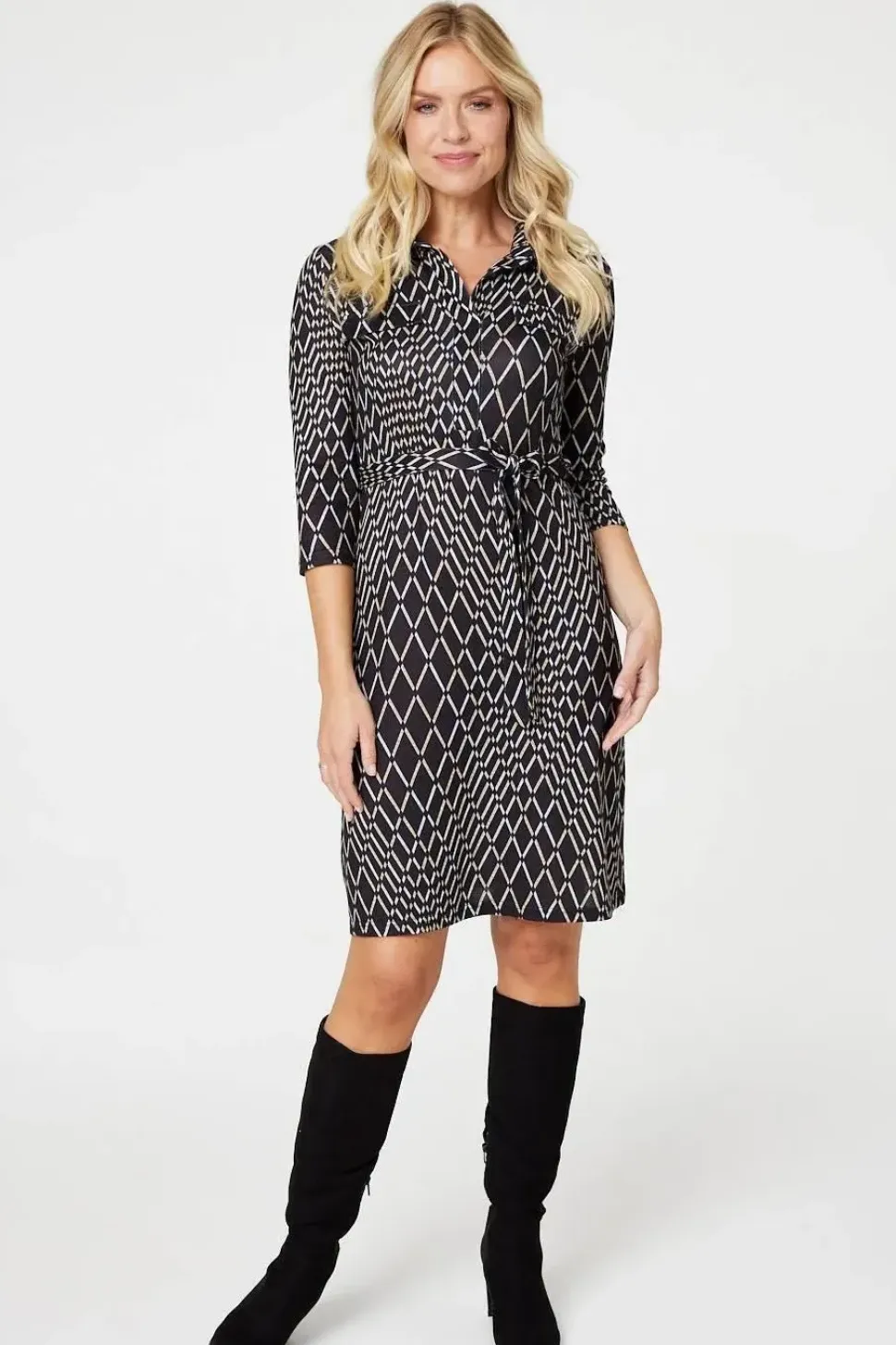 Printed 3/4 Sleeved Tunic Dress