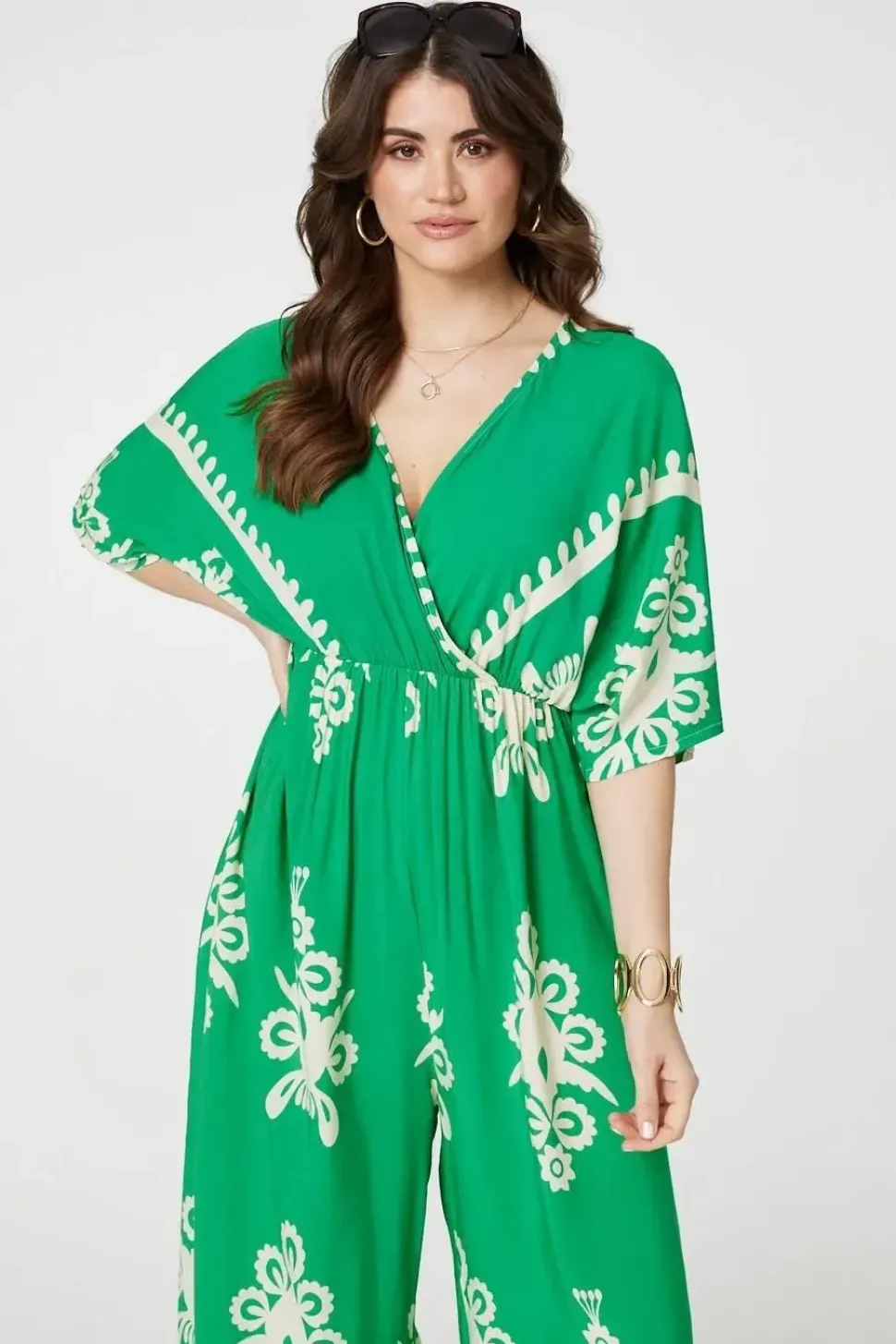 Printed 3/4 Sleeve Jumpsuit