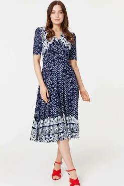 Printed 1/2 Sleeve Midi Dress