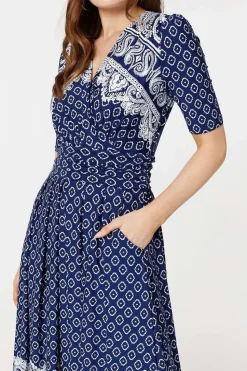 Printed 1/2 Sleeve Midi Dress