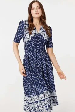 Printed 1/2 Sleeve Midi Dress