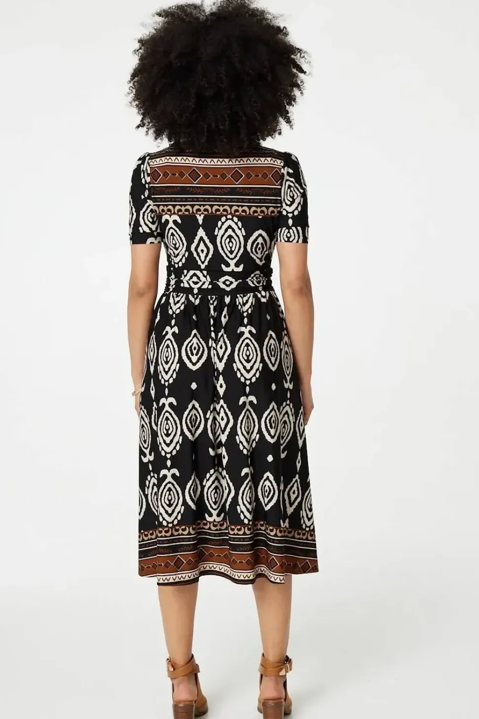 Printed 1/2 Sleeve Pleated Wrap Dress