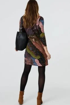 Printed 3/4 Sleeve Tunic Dress