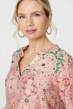 Printed 3/4 Sleeve V-Neck Relaxed Blouse