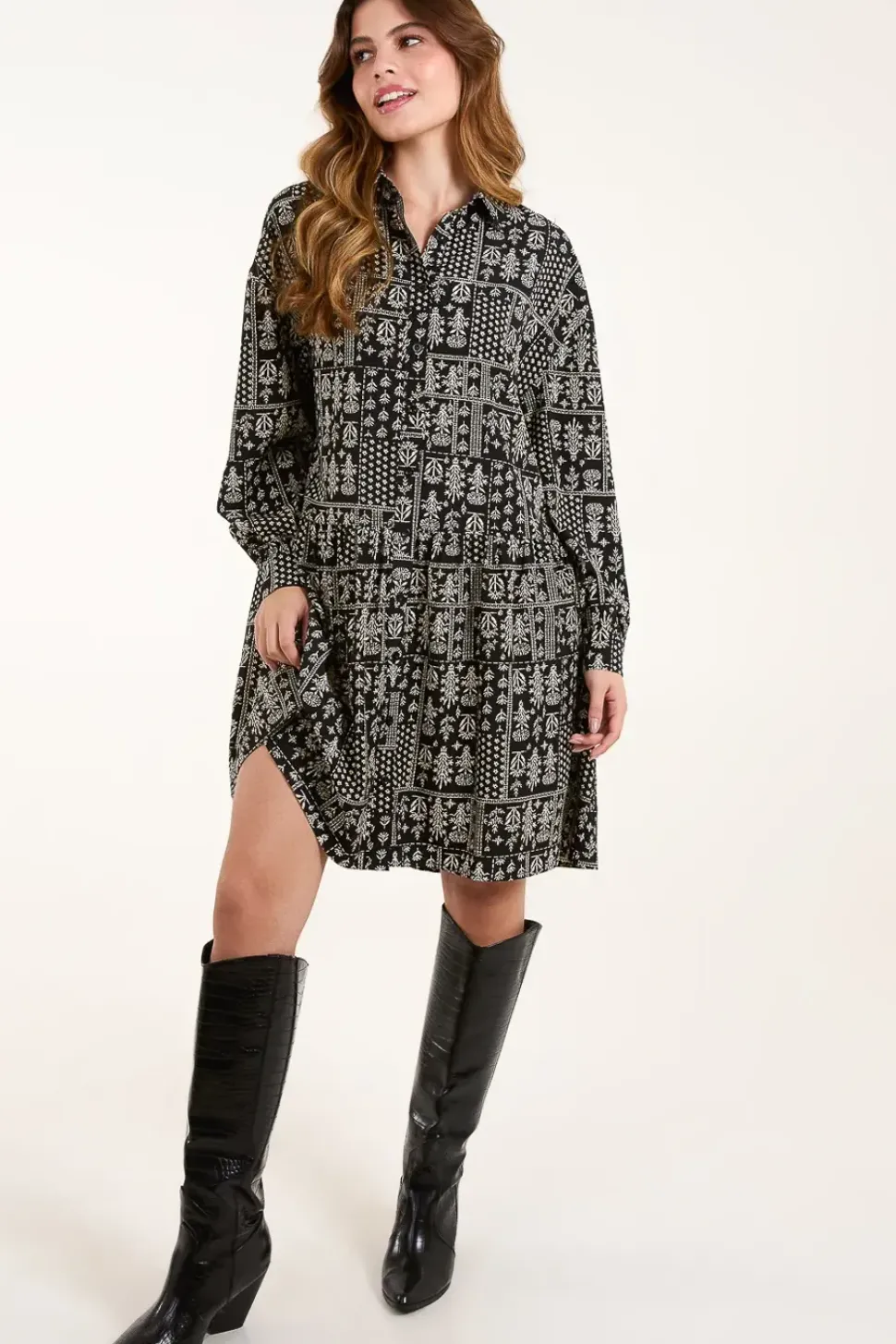 Printed Smock Shirt Dress