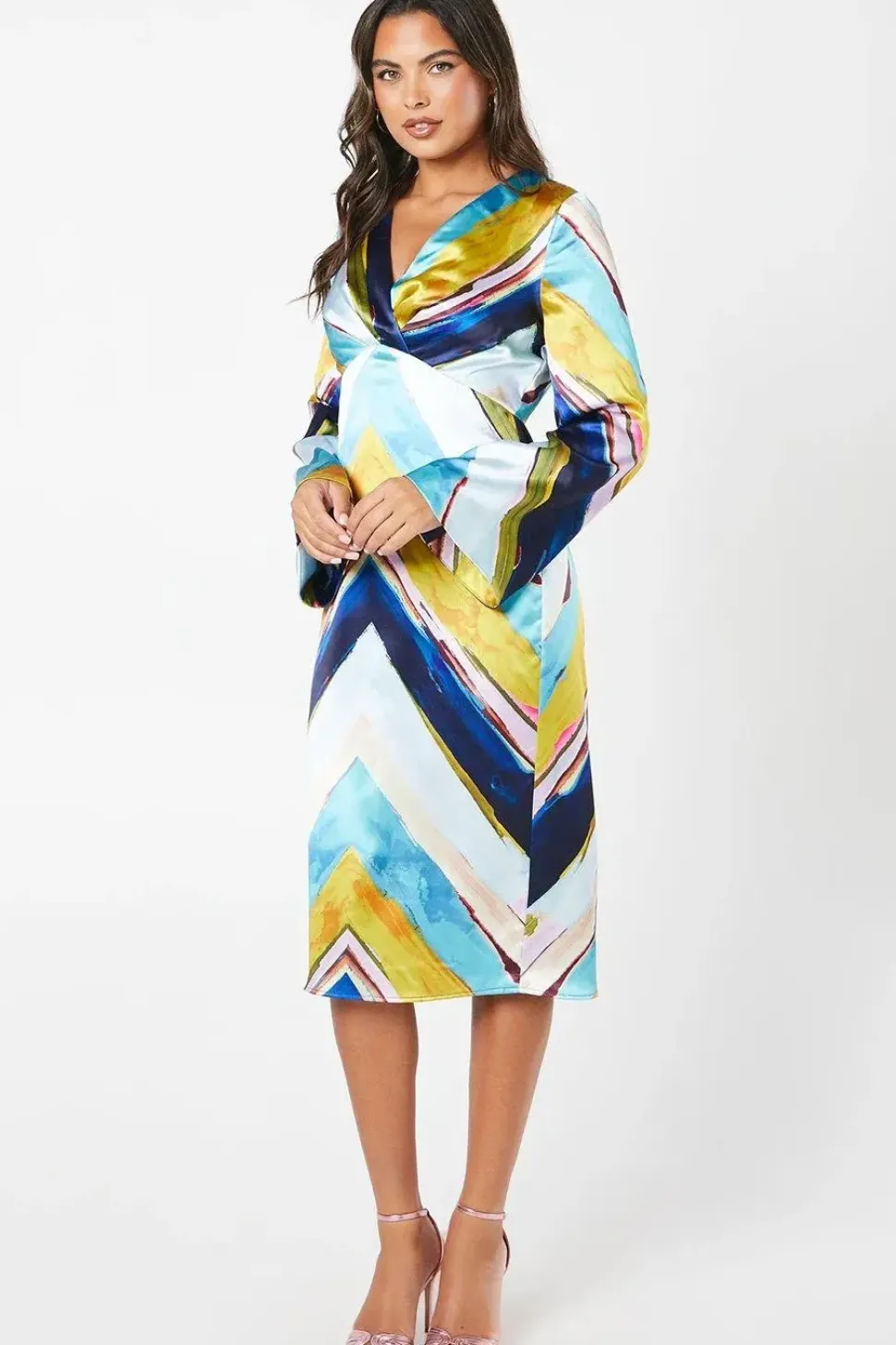 Printed Stripe Midi Wedding Guest Dress