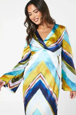 Printed Stripe Midi Wedding Guest Dress
