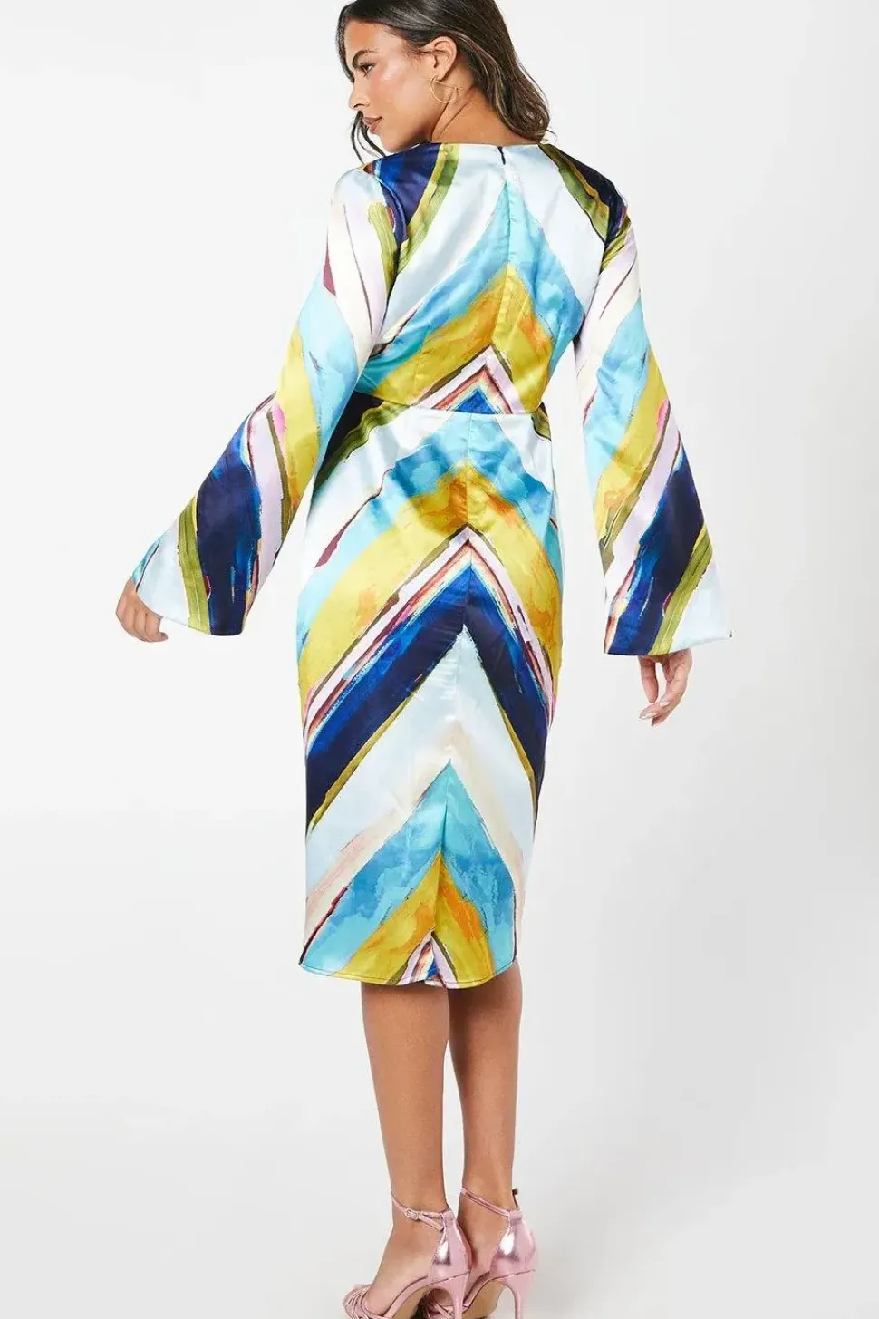 Printed Stripe Midi Wedding Guest Dress