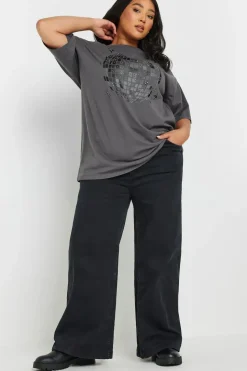 Printed Stud Embellished T-Shirt