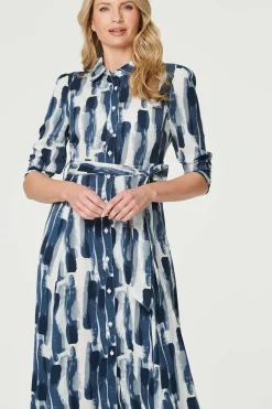 Printed Tailored Midi Shirt Dress