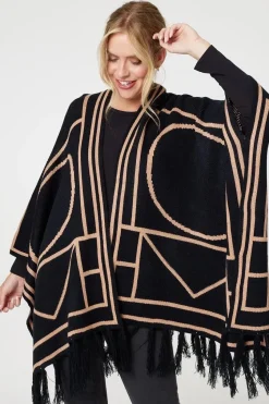 Printed Tassel Fringe Longline Poncho