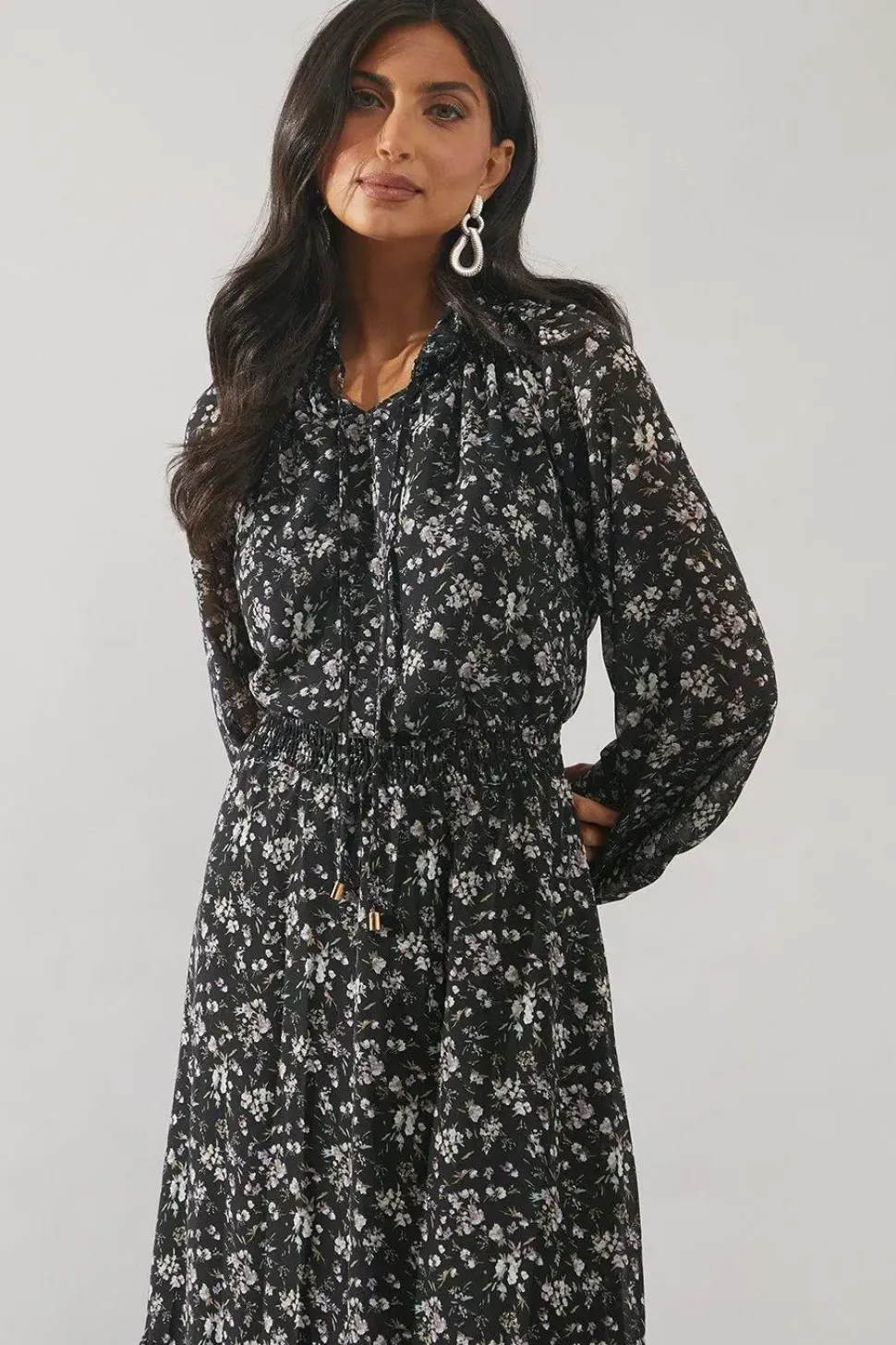 Printed Tie Detail Maxi Dress