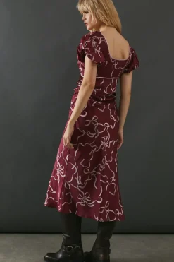Printed Tie Front Bias Midi Dress