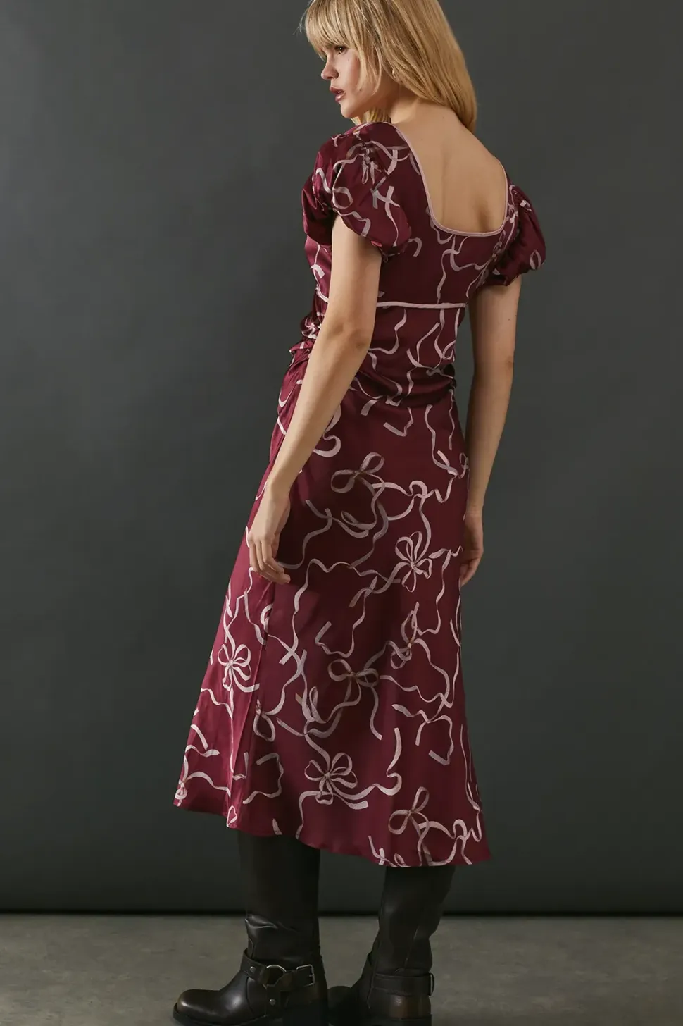 Printed Tie Front Bias Midi Dress