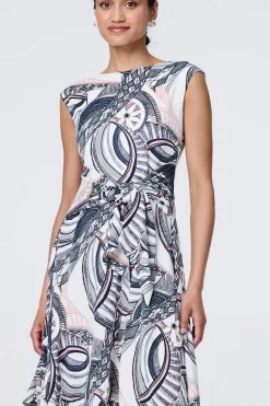 Printed Tie Front Knee Length Dress