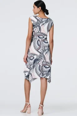 Printed Tie Front Knee Length Dress