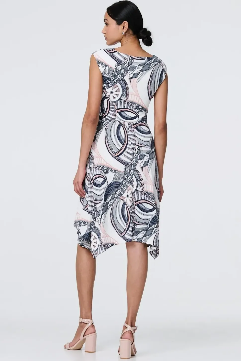 Printed Tie Front Knee Length Dress
