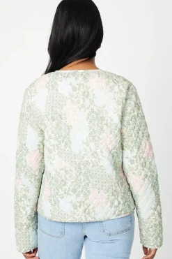 Printed Tie Front Quilted Jacket