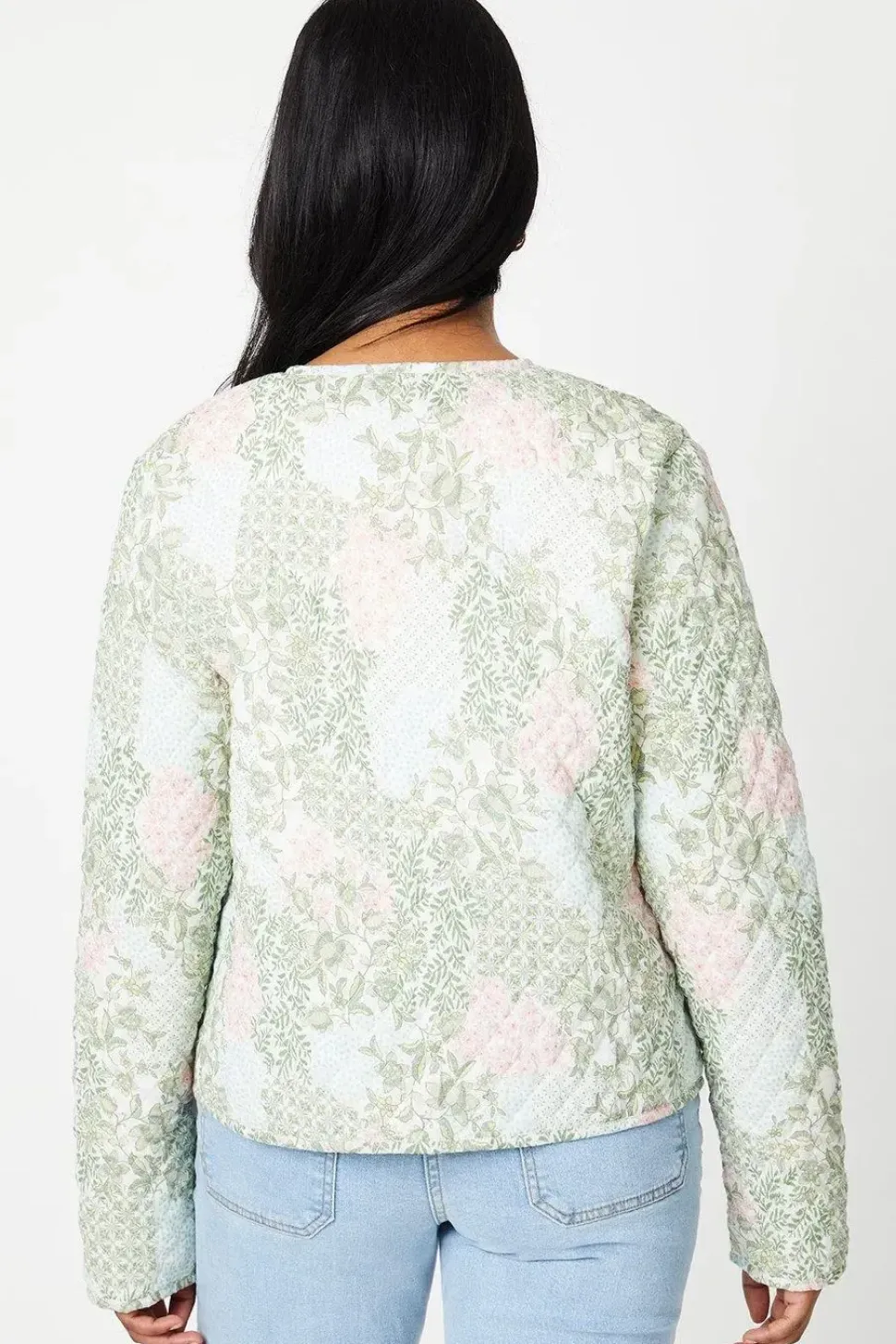Printed Tie Front Quilted Jacket