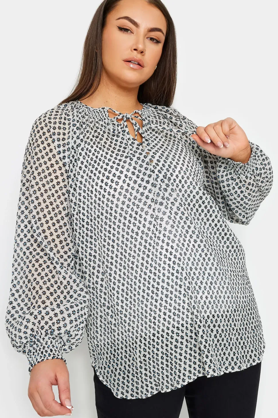 Printed Tie Neck Blouse