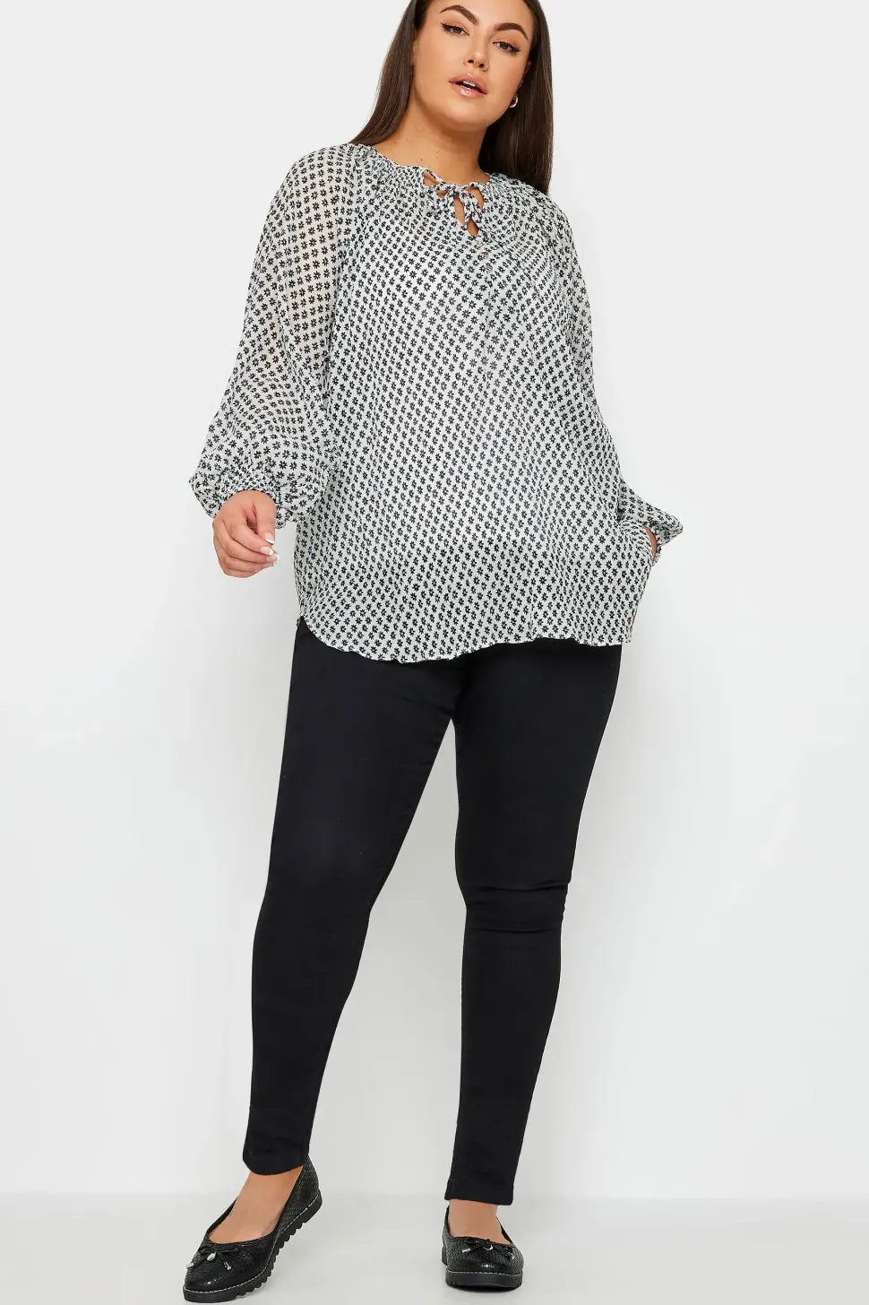 Printed Tie Neck Blouse