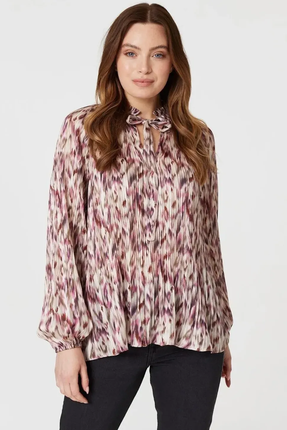 Printed Tie Neck Blouse