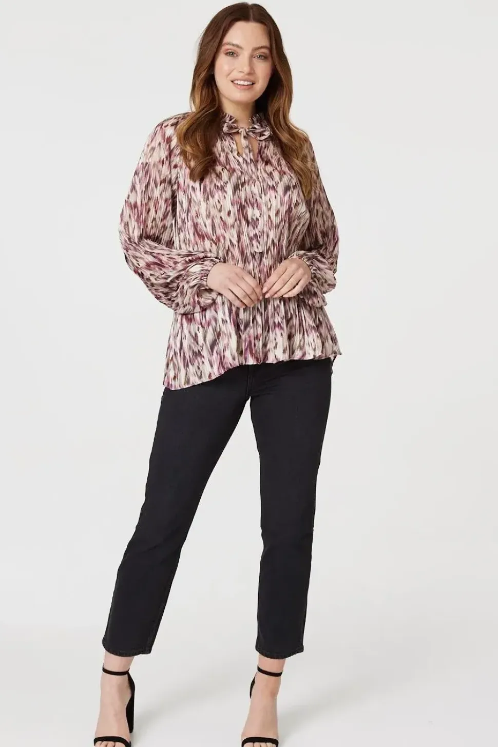 Printed Tie Neck Blouse