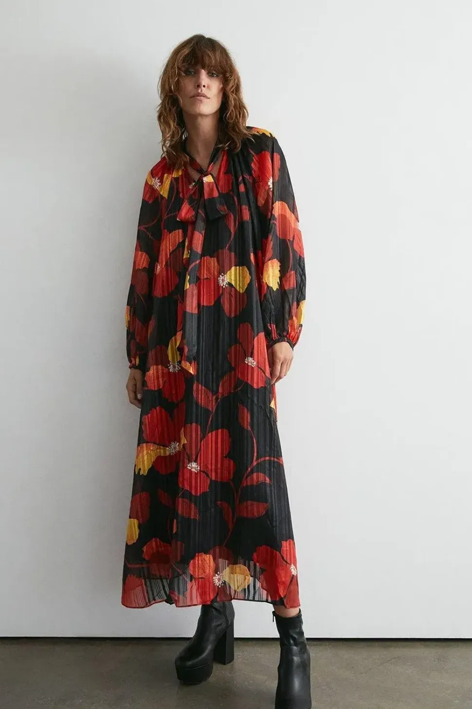 Printed Tie Neck Maxi Dress