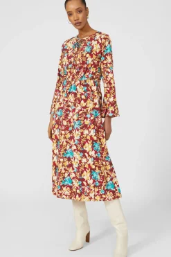 Printed Tie Neck Midi Dress