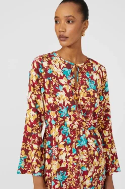Printed Tie Neck Midi Dress
