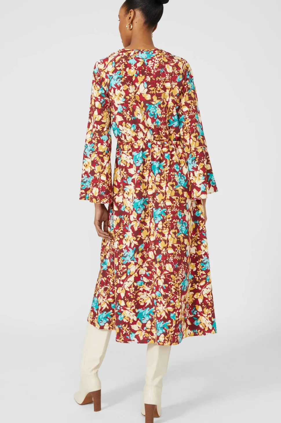 Printed Tie Neck Midi Dress