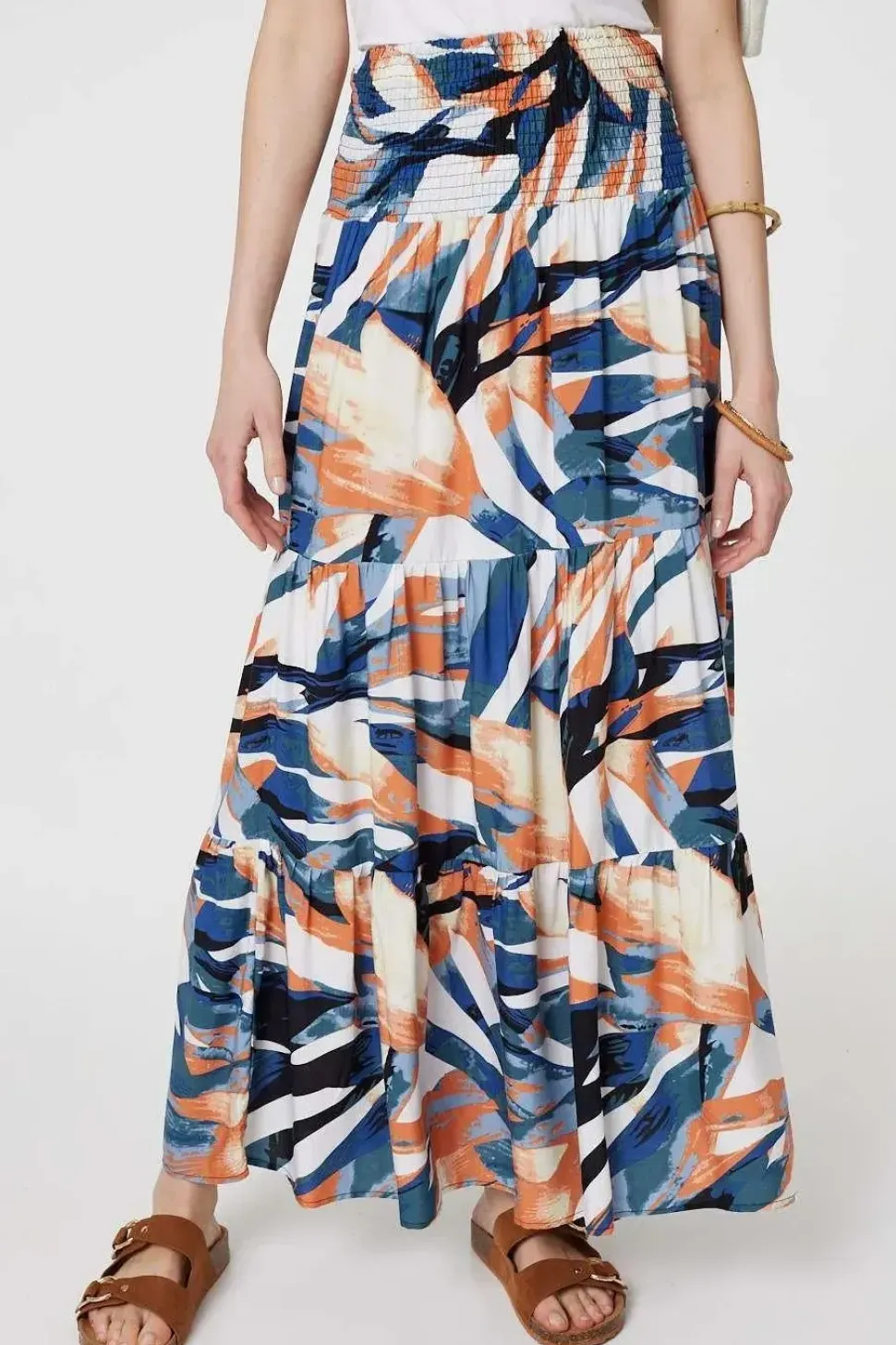 Printed Tiered High Waist Maxi Skirt