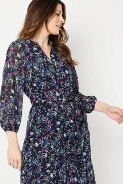 Printed Tier Seam Shirt Dress