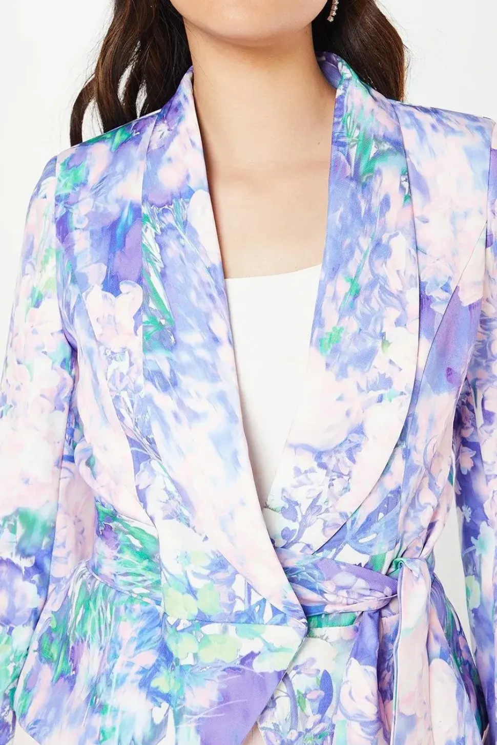 Printed Tie Waist Blazer