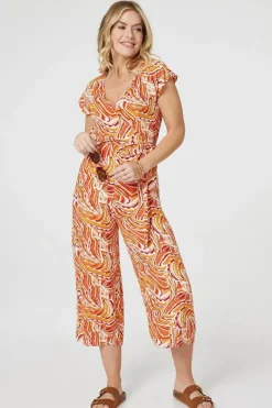 Printed Tie Waist Cropped Jumpsuit