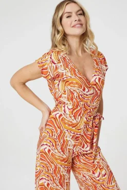 Printed Tie Waist Cropped Jumpsuit