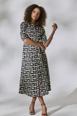 Printed Tie Waist Midi Shirt Dress