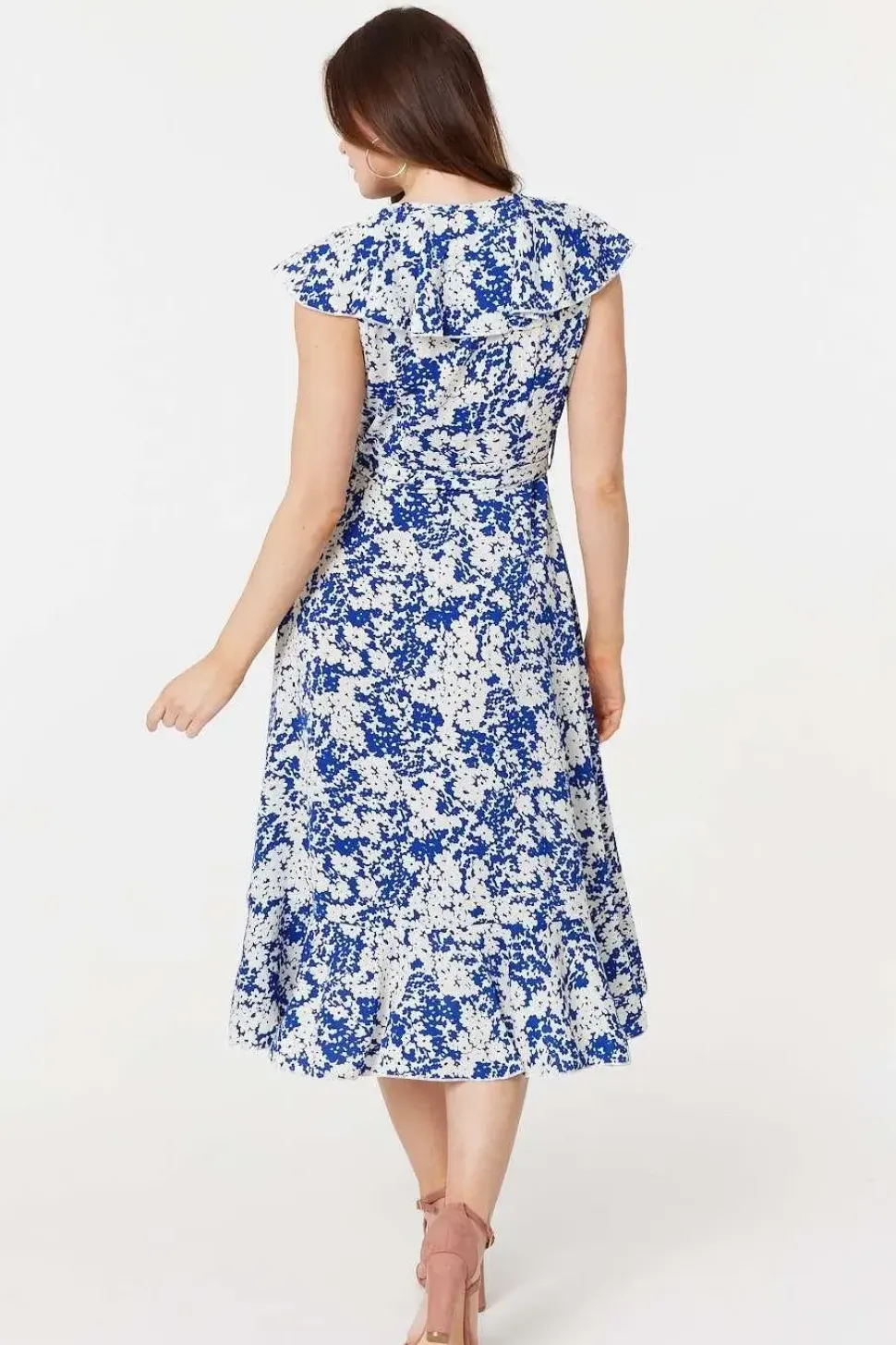 Printed Tie Waist Midi Wrap Dress