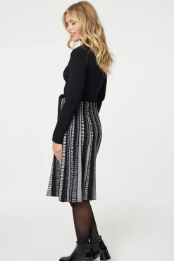 Printed Tie Waist Pleated Midi Jumper Dress