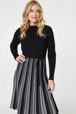 Printed Tie Waist Pleated Midi Jumper Dress