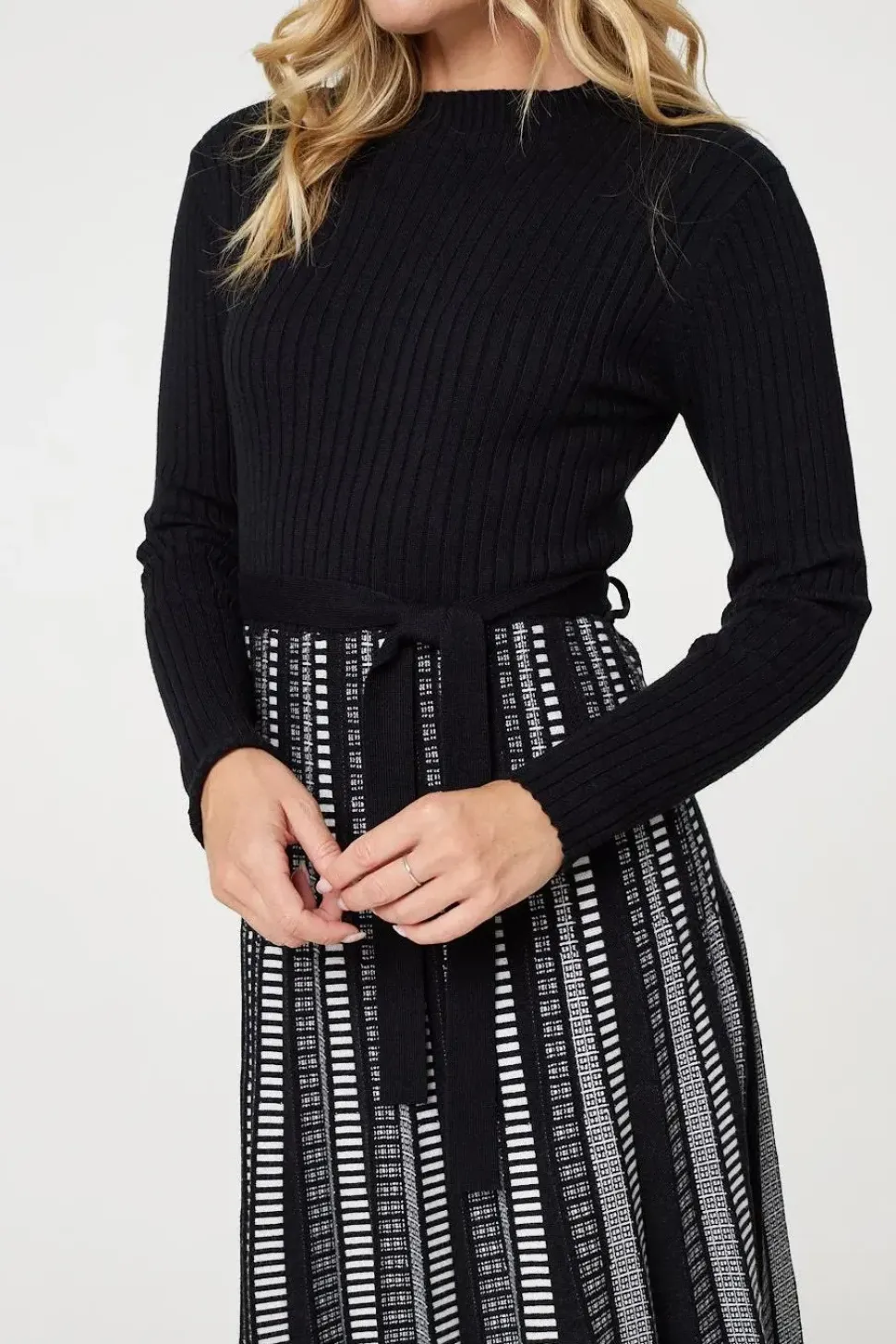Printed Tie Waist Pleated Midi Jumper Dress