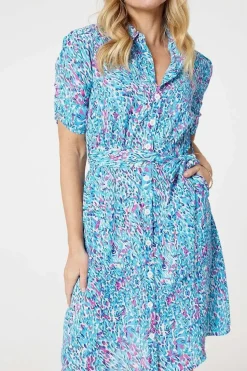 Printed Tie Waist Short Shirt Dress